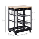 Carrello da Cucina con Cassetti e Portabottiglie Legno e Nero