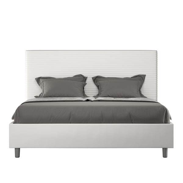 Letto Matrimoniale con Testata e Alzata Comoda Imbottito in Similpelle Focus Bianco Varie Misure sconto