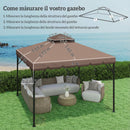 Telo di Ricambio Copertura per Gazebo 3x3 m a 2 Livelli con 8 Fori di Drenaggio in Poliestere Cachi e Marrone      