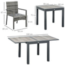 Set Tavolo Allungabile e 6 Sedie da Giardino con Cuscini in Rattan PE Grigio e Marrone