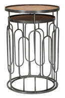 Tavolinetti New Mexico Coppia Ø40x60-35x53 cm in Ferro e MDF Marrone e Grigio