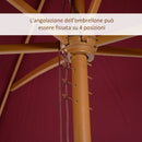 Ombrellone da Giardino 2x3 m Palo Ø38 mm in Legno e Poliestere Bordeaux