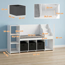Scaffale Portagiochi per Bambini 3-8 Anni 137x40x80 cm con Libreria a 3 Livelli e Panca con Cuscino in MDF e Tessuto Bianco      