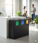 Pattumiera Sistema di Raccolta Rifiuti 90x30xh80 cm In Acciaio Verniciato 3 Scomparti Nero