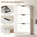 Scarpiera Salvaspazio Slim a 3 Cassetti 62,5x26x117,5 cm per 18 Paia di Scarpe in Melamina Color Legno e Bianco      
