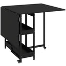 Tavolo Pieghevole 80-133x80x75 cm con Ruote Ribalte Laterali e Vani Aperti in Truciolato e Metallo Nero      