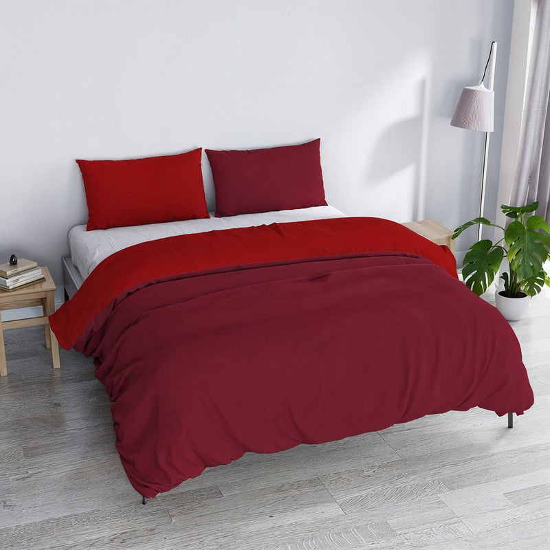 Copripiumino con Sacco e Federe in Tinta Unita Double Face Linea Vera Bordeaux e Rosso