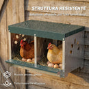 Nido per Galline Ovaiole 54,5x42,5x35,5 cm a 2 Aree con Base Rialzata Tetto e Fori di Ventilazione in Acciaio Argento      