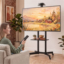 Supporto TV da Pavimento 32-75 Pollici 76x56x120-187,5 cm con Ruote a Freno e Altezza Regolabile in Metallo Nero      