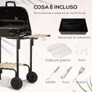 Barbecue a Carbone con Coperchio con Ripiani e Utensili da Cucina Nero   