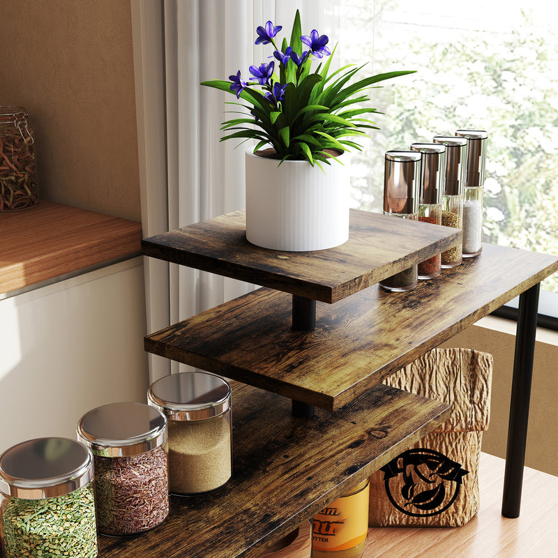 Scaffale da Cucina a 3 Livelli Girevole 40x10x36,5 cm in Legno e Acciaio Marrone Rustico   