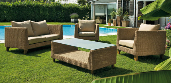 sconto Gartengarnitur, Sofa, 2 Sessel und Couchtisch aus Wicker Ranieri Honolulu