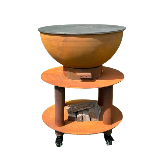 prezzo Barbecue a Legna e a Carbone Ø75xH86 cm in Acciaio Corten con Accessori Stromboli Marrone