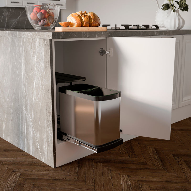 Pattumiera da Cucina ad Estrazione 2x 12 L in Acciaio Emuca 