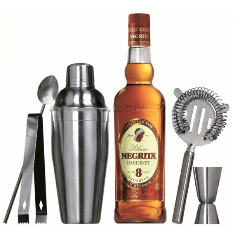 Set da Cocktail Con Shaker Pinza Ghiaccio Misurino Cucchiaio Strainer Barman