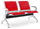 Panca per Sala Attesa 2 Posti da Ufficio con Cuscino in Acciaio e Similpelle Argento/Rosso