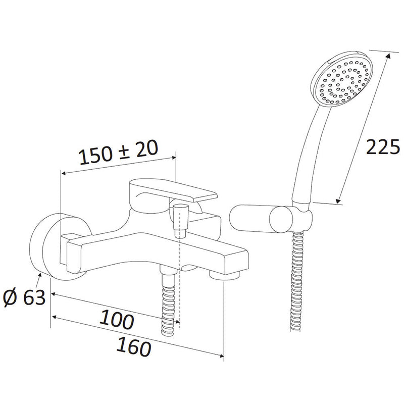Rubinetto Miscelatore Monocomando Vasca Esterno Doccetta in Ottone Mariani Artic Cromato