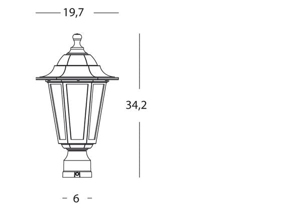 Lampada Lanterna Testa Palo Esagonale Color Ruggine per Esterno Linea Marine Sovil
