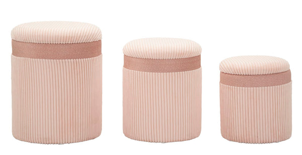Puff con Contenitore Cortina Rosa Set 3 Pz Ø40,5x49,5 cm - Ø35x42 cm - Ø31x38 cm in MDF e Spugna e Poliestere Rosa acquista
