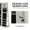 Specchio Portagioie da Terra a LED 15x15x61,75 cm con 4 Scaffali Struttura in Legno Bianco  