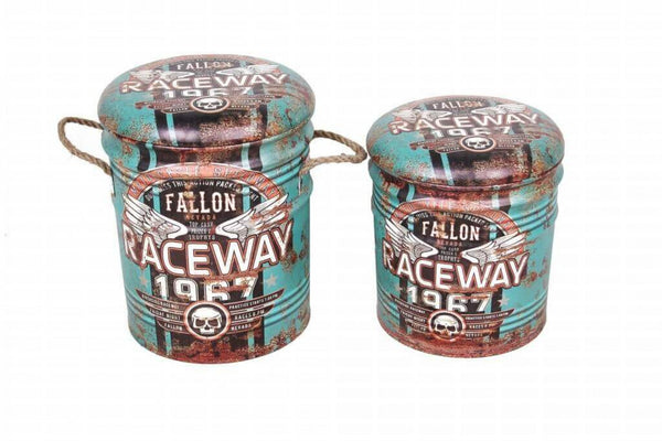 Set 2 runde Puff-Behälter aus türkisfarbenem MDF sconto