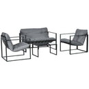 Set 4 Pezzi da Giardino con Divanetto 2 Poltrone e Tavolino in Acciaio, Poliestere e Cotone PP Nero e Grigio      