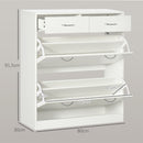 Mobile Scarpiera da 12 Paia 80x30x91,5 cm con 2 Ripiani Interni Regolabili e 2 Cassetti in Legno Bianco      