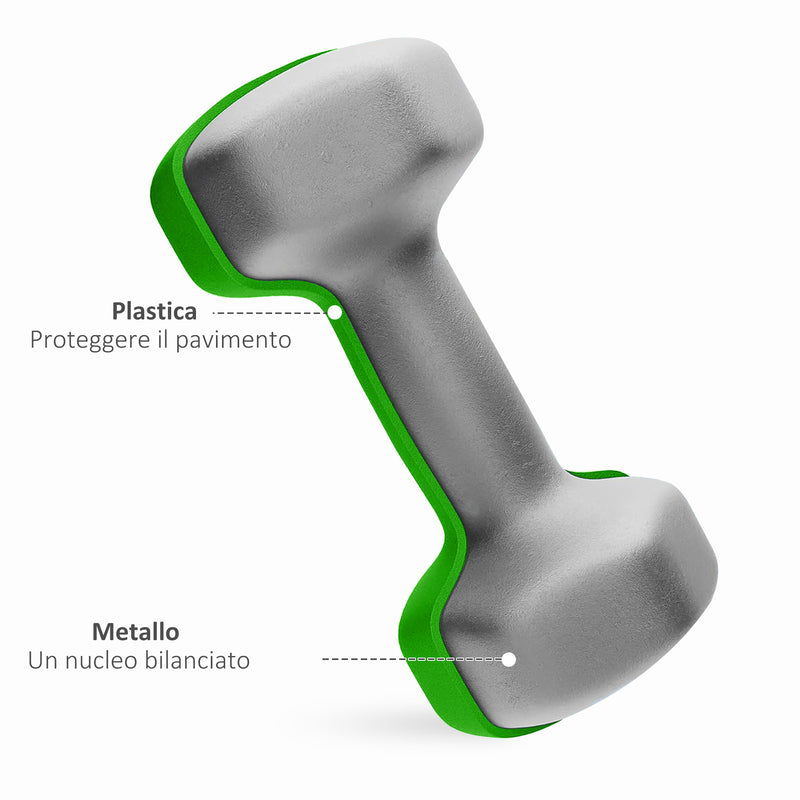Set 6 Pesi Manubri con Supporto Coppie da 3-4-5 Kg in Metallo Verde e Nero   