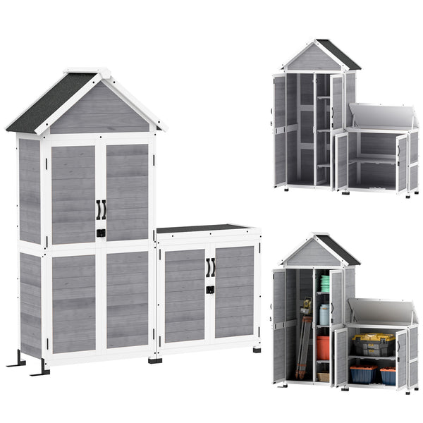 Set 2 Armadi Porta Attrezzi da Esterno Porte con Blocco in Legno di Abete Grigio Chiaro acquista