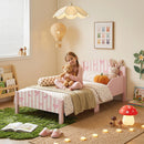 Letto Montessori per Bambini 3-6 Anni 146x76,5x54,5 cm con Sponde Anti-Caduta a Forma di Fiocco in MDF e Compensato Rosa      