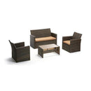 Set Salotto da Giardino in PVC Rattan Divano 2 Posti Tavolo e 2 Poltrone Taddei Castor Marrone