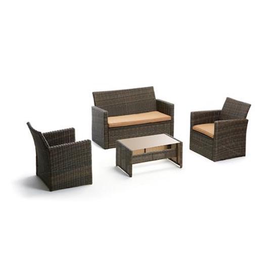 Garten-Lounge-Set aus PVC-Rattan-Sofa, 2-Sitzer-Tisch und 2 Sesseln Taddei Castor Brown acquista