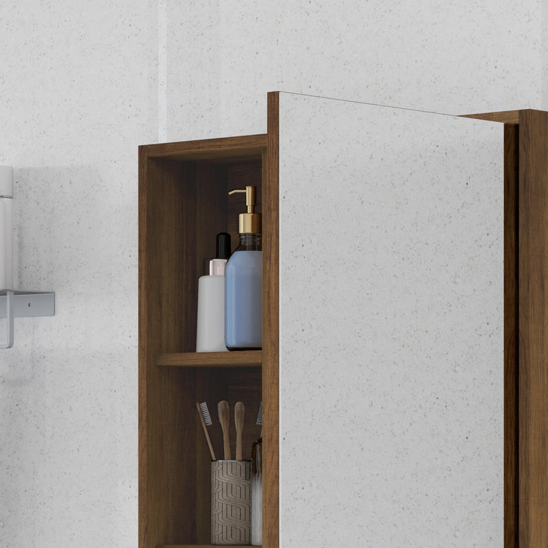 Armadietto con Specchio da Bagno con Mensole a Giorno 60x15x76cm Noce  