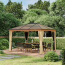 Gazebo da Giardino 2,94x3,60x2,67m con Tetto in Policarbonato e Zanzariere in Acciaio Kaki