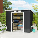 Capanno Attrezzi con Tetto Inclinato 213x130x172 cm 2 Ingressi e Prese d'Aria in Acciaio Grigio Scuro      