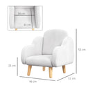 Poltrona per Bambini in Stile Scandinavo 46x51x55 cm Braccioli a Nuvola in Tessuto Bianco  