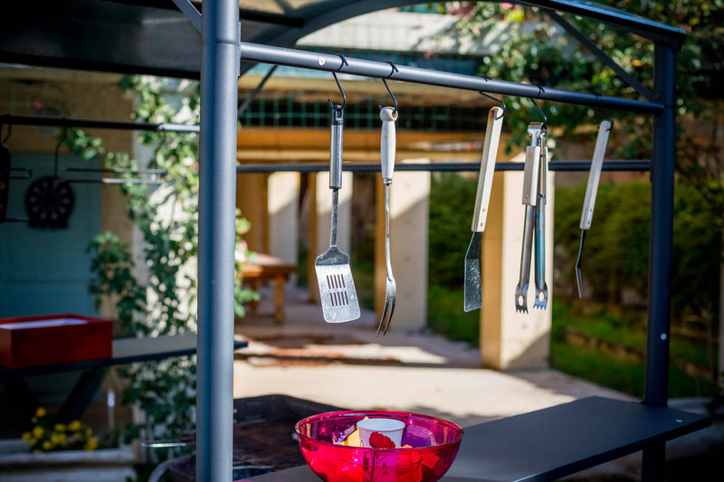 Tettoia per Barbecue 250x135x224 cm in Acciaio con Accessori 