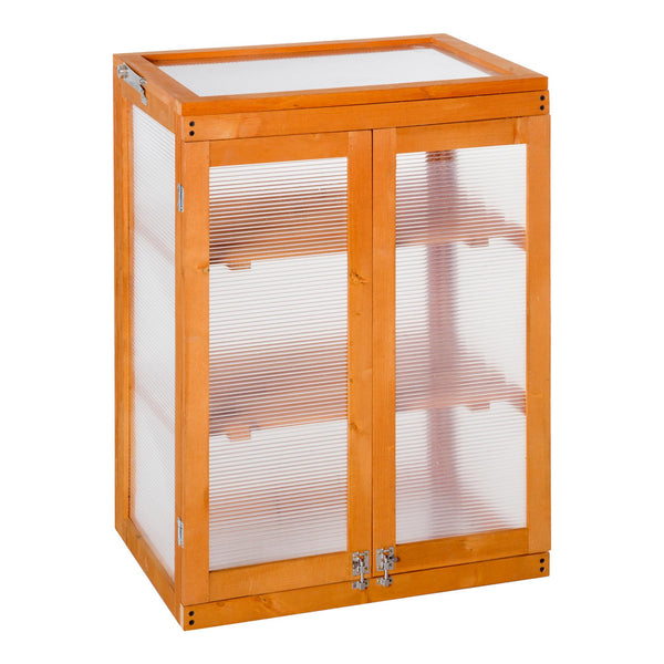Mini-Gewächshaus 58 x 44 x 78 cm 3 Regale aus Holz und orangefarbenem Polycarbonat sconto