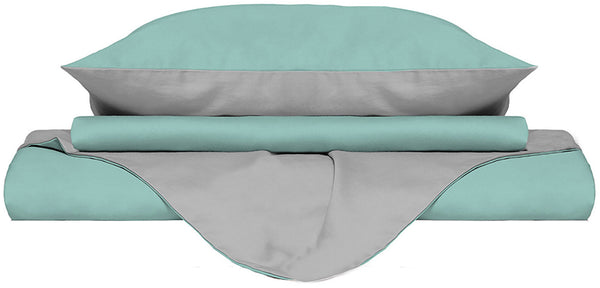 Bettbezug mit Tasche und wendbaren Kissenbezügen Aqua Green/Light Grey sconto