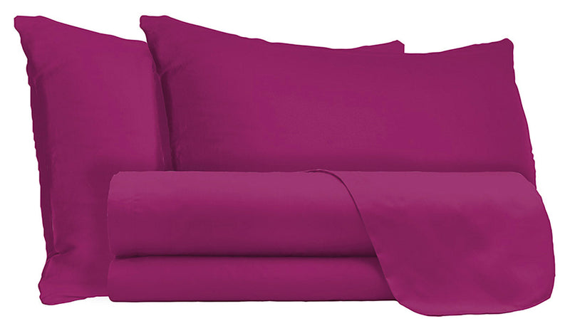 Set Lenzuola Matrimonale Sopra Sotto e Federe Tinta Unita Fucsia