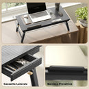 Supporto Monitor Inclinabile e Regolabile 83,5x33x23,5-34 cm con Cassetto Laterale in Legno Nero      