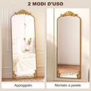 Specchio da Terra e da Appoggio Stile Vintage 75x180 cm in Vetro Temperato e Metallo Oro      