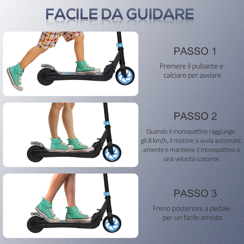 Monopattino Elettrico Pieghevole per Bambini Altezza Regolabile 75-80 cm Nero e Azzurro  