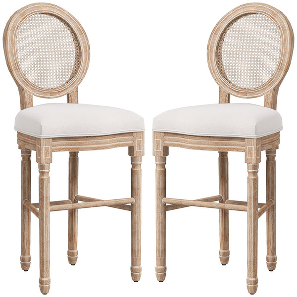 acquista Set 2 Sgabelli da Bar con Schienale Cuscini e Poggiapiedi 48x56x118 cm in Legno e Poliestere Crema