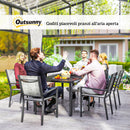 Set da Giardino 7 Pezzi con Tavolo Rettangolare e 6 Sedie Impilabili Traspiranti in Acciaio Grigio e Nero 