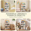 Libreria per Bambini a Forma di Orsetto 55x15x110 cm con 3 Ripiani e Barriere Frontali in MDF e Legno di Pino Color Legno      