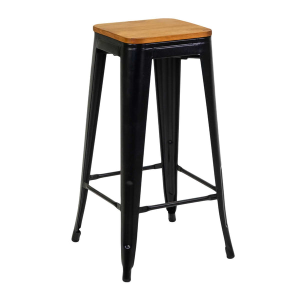 Sgabello New Bristol 42x42xh76 cm in Ferro Nero con seduta in Legno online
