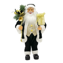 Babbo Natale Abito in Velluto H60 cm con Mini Lucciole e Suoni Nero e Oro