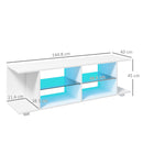 Mobile TV 60"" con Luci a 12 Colori e 2 Ripiani Regolabili 144,8x40x45 cm in Truciolato e Vetro Bianco