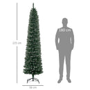 Albero di Natale Innevato Slim Ø56x225 cm con 624 Rami Base Rimovibile e Pieghevole in PVC Verde      